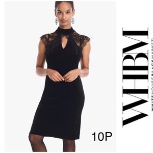 WHBM Sexy Black Velvet Dress with Lace 10P